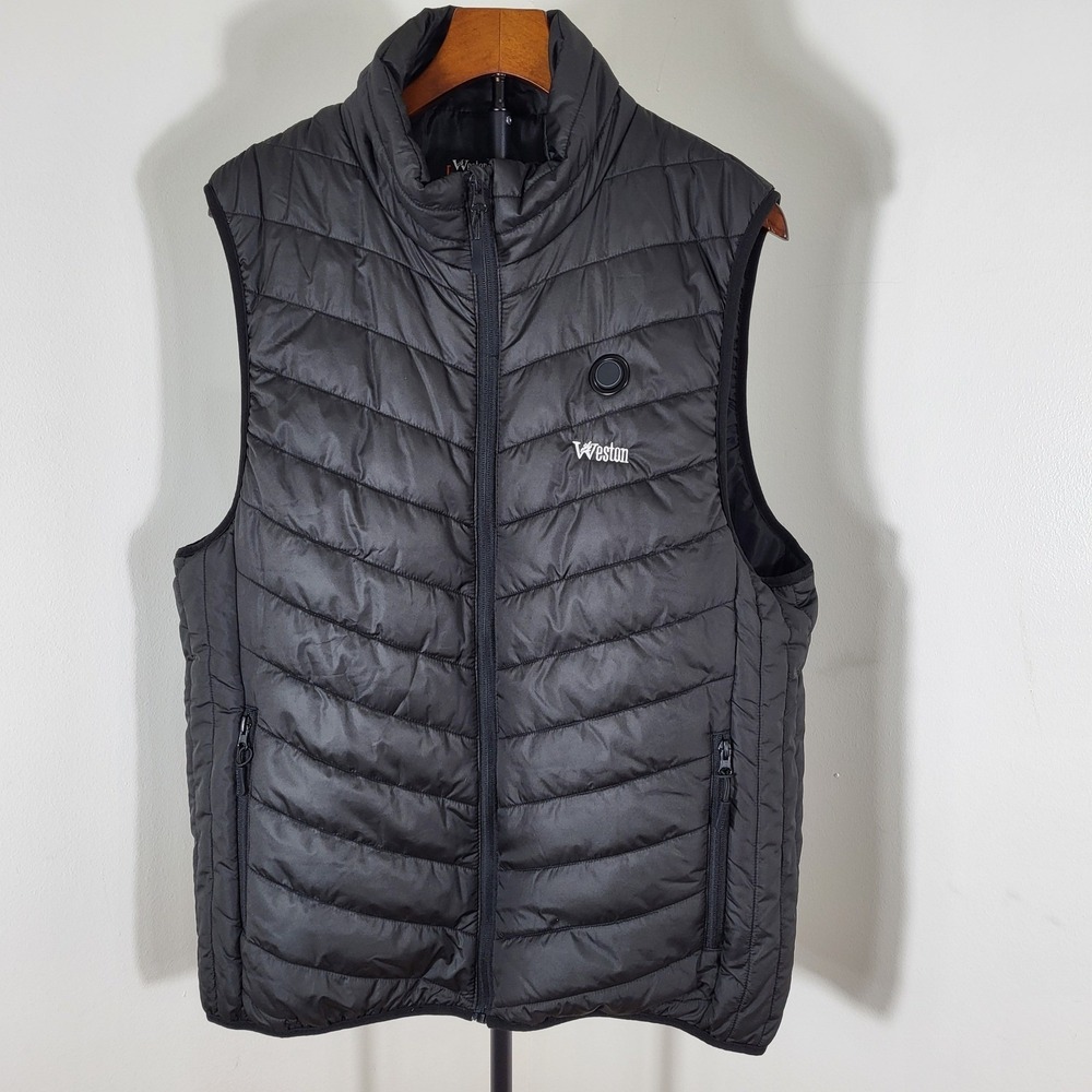 Weston Heated Apparel Puffer Vest Mens Large Black Quilted Full Zip with Battery